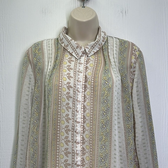 Free People - Floral Fun Design Multi Colored Button Up See Thru Blouse Large - Picture 7 of 12